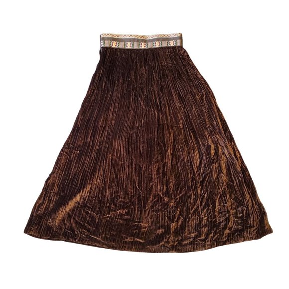 Ventilo‎ 8 10 Brown Maxi Skirt Modest La Colline Rayon Made in France Velvet - Picture 2 of 5